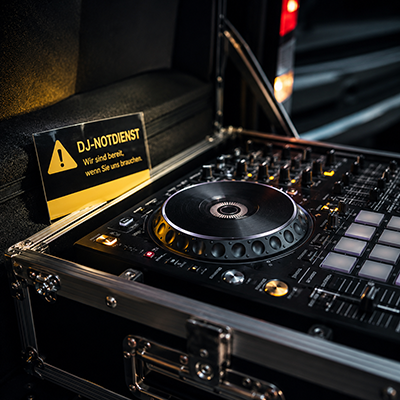 DJ controller with emergency DJ service sign